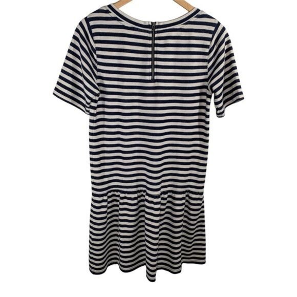 Marina Luna Striped Drop Waist Mini Dress Medium Navy Cream Short Sleeve Casual - Picture 2 of 7